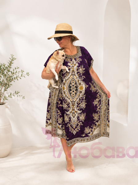 Жіноча сукня oversize великих розмірів зі штапелю з кишенями